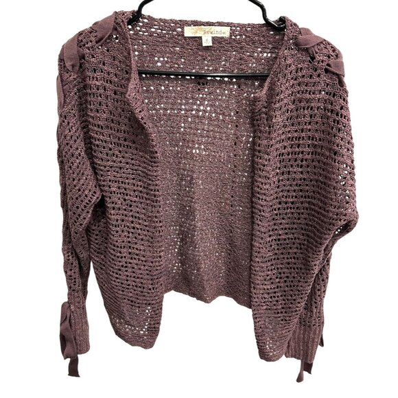 Rewind Crochet Open-Front Cardigan Sweater Braided Sleeve Details Size S Mauve L - Picture 1 of 9